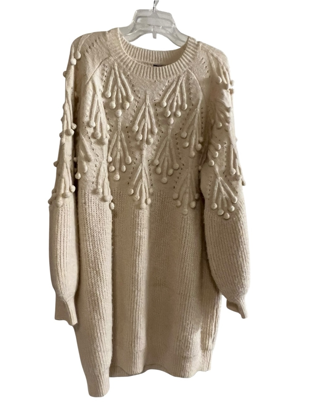 ARULA Cream Textured Pom-Pom Crewneck Sweater Size A/1X